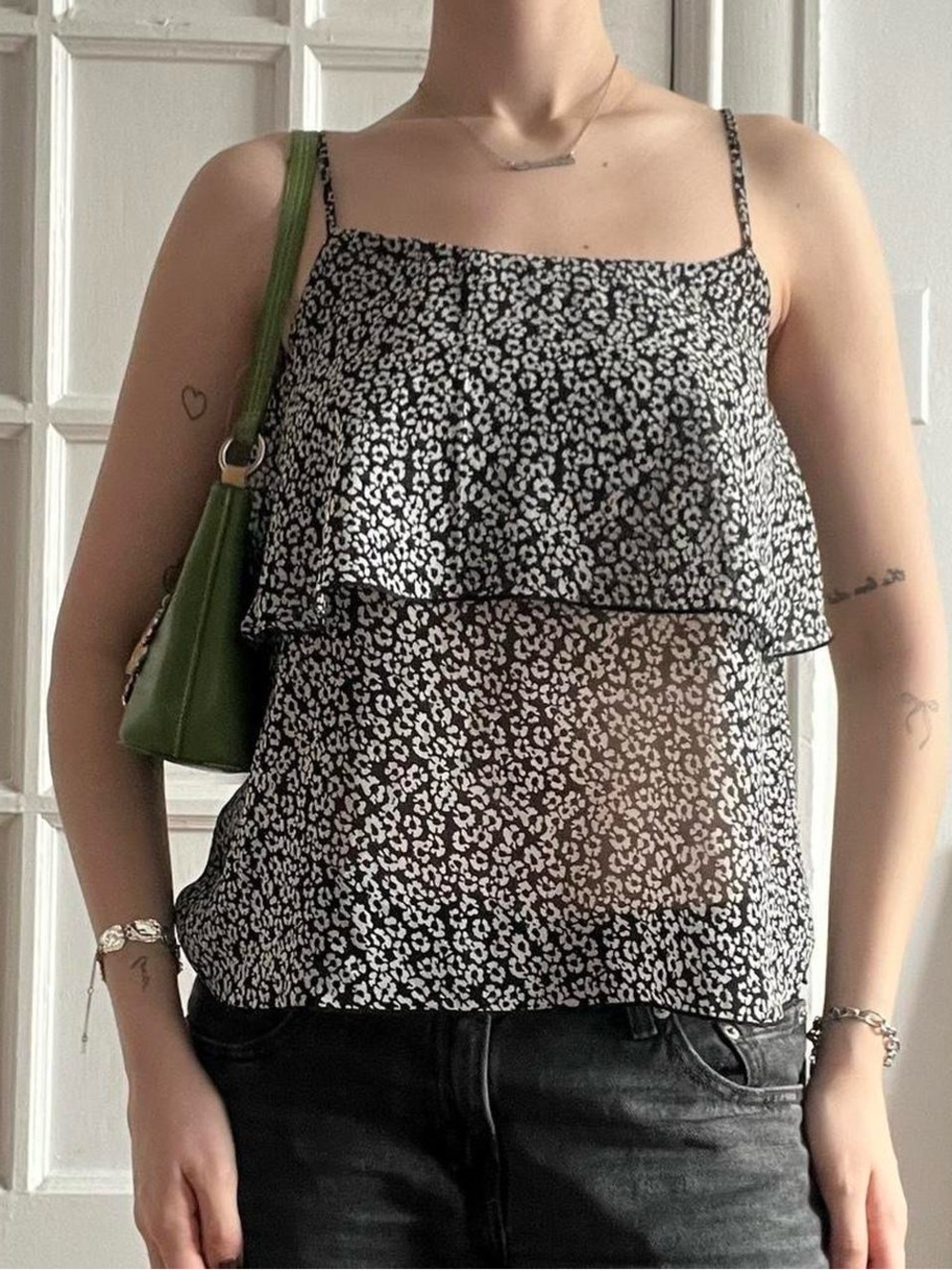 Pimkie Sheer Black & White Floral Patterned Tank Top